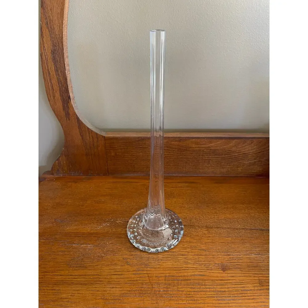 Vintage Clear Glass Single Stem Puddle Bubble Vase 12